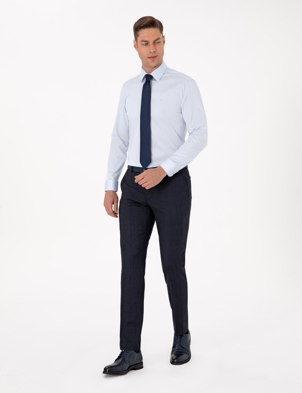 Açık Mavi Slim Fit Uzun Kollu Basic Gömlek - 50315407005