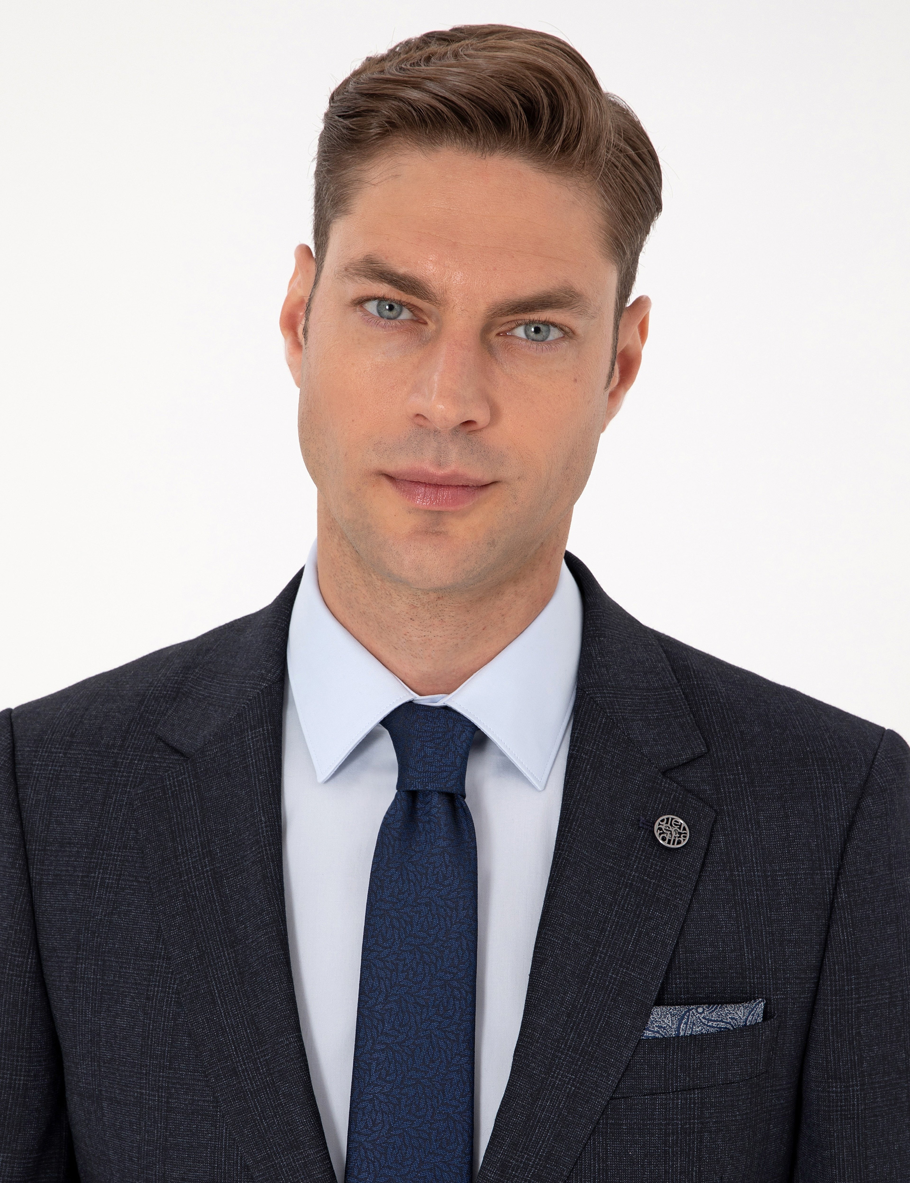 Lacivert Slim Fit Yün Karışımlı Ekose Takım Elbise - Image 2
