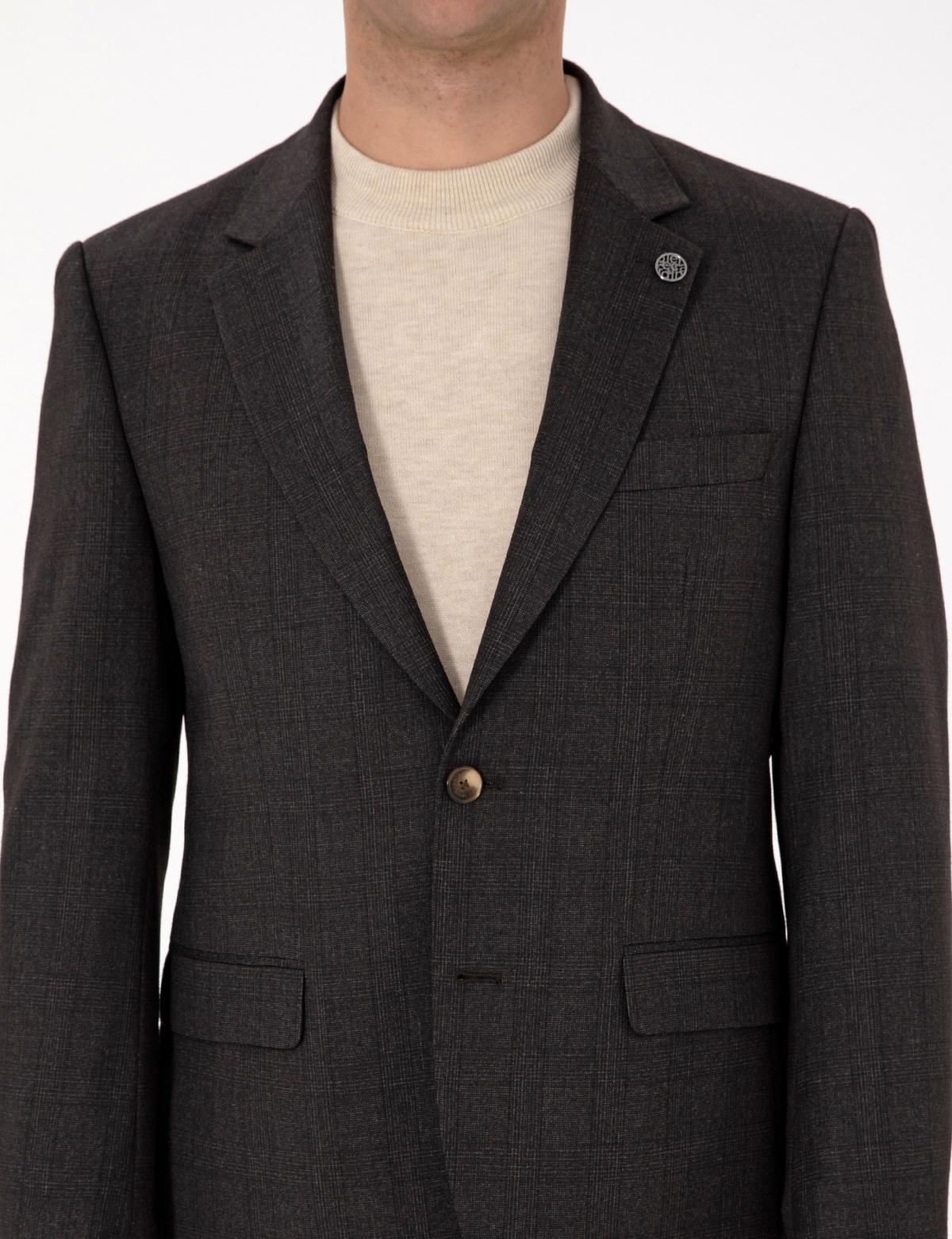 Kahverengi Slim Fit Yün Karışımlı Ekose Takım Elbise - 50311523047