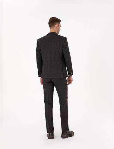 Kahverengi Slim Fit Yün Karışımlı Ekose Takım Elbise