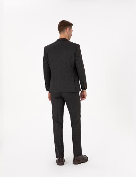 Kahverengi Slim Fit Yün Karışımlı Ekose Takım Elbise - 50311523047