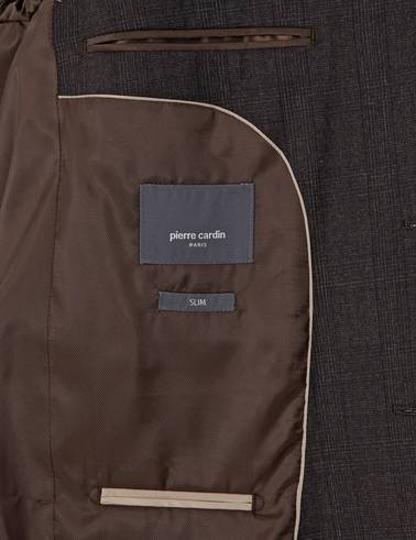 Kahverengi Slim Fit Yün Karışımlı Ekose Takım Elbise
