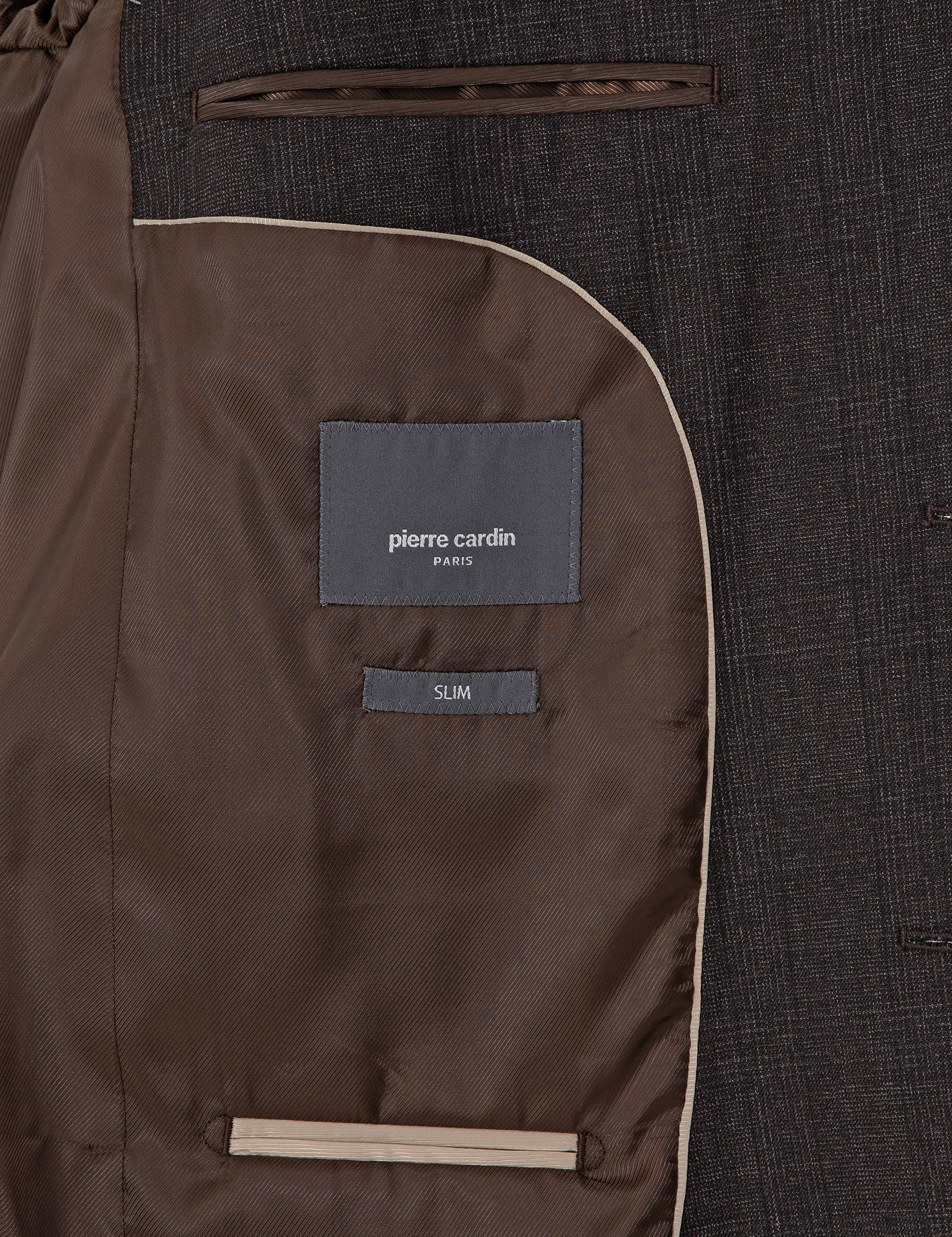 Kahverengi Slim Fit Yün Karışımlı Ekose Takım Elbise - Image 6