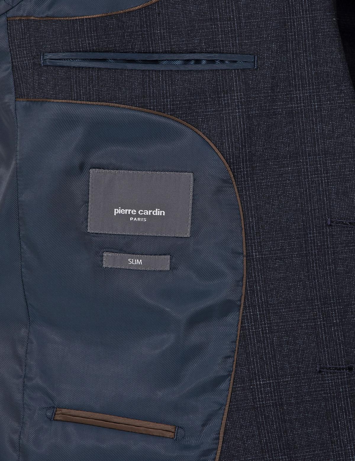 Lacivert Slim Fit Yün Karışımlı Ekose Takım Elbise - 50311523020