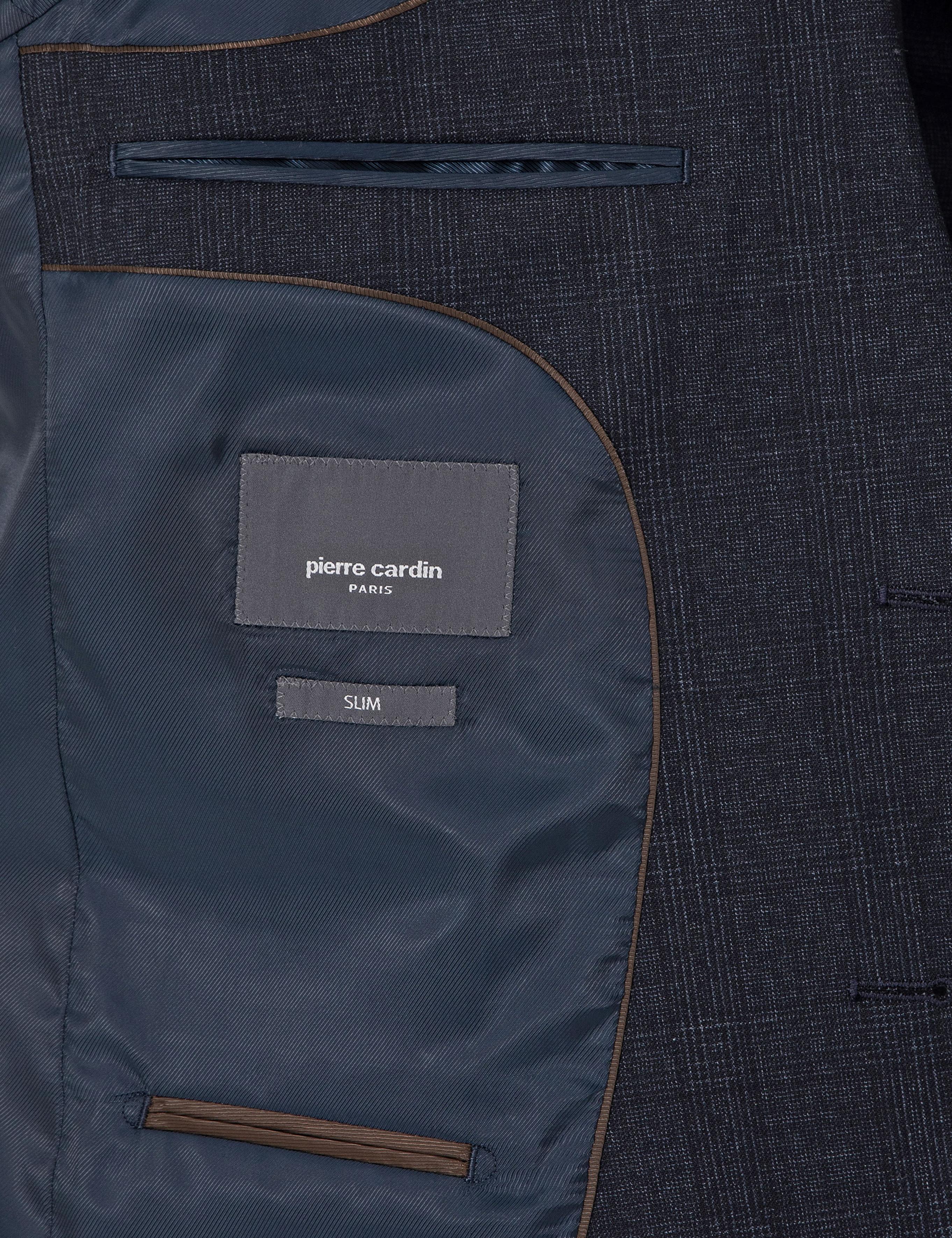 Lacivert Slim Fit Yün Karışımlı Ekose Takım Elbise