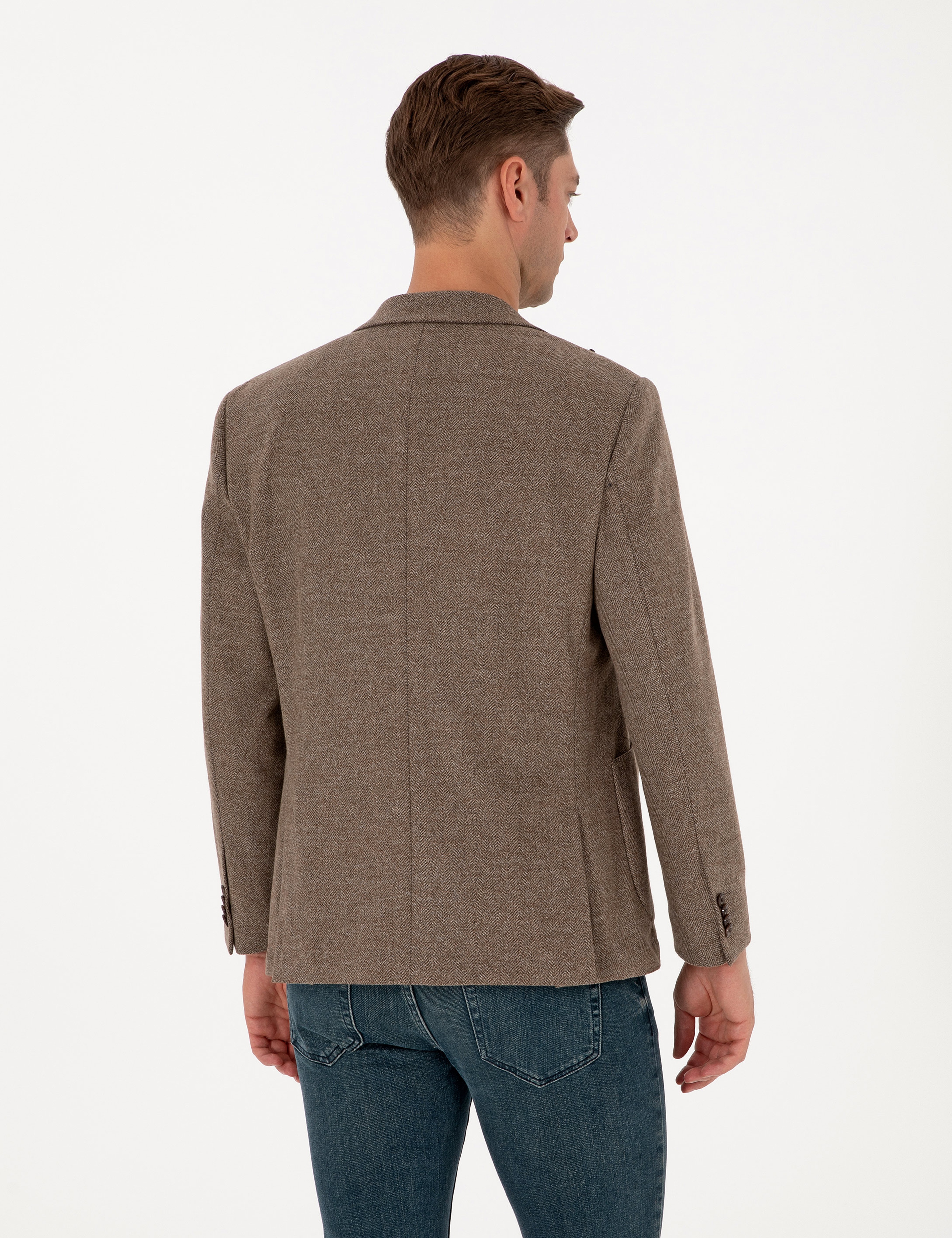 Kahverengi Slim Fit Balıksırtı Ceket - Image 5