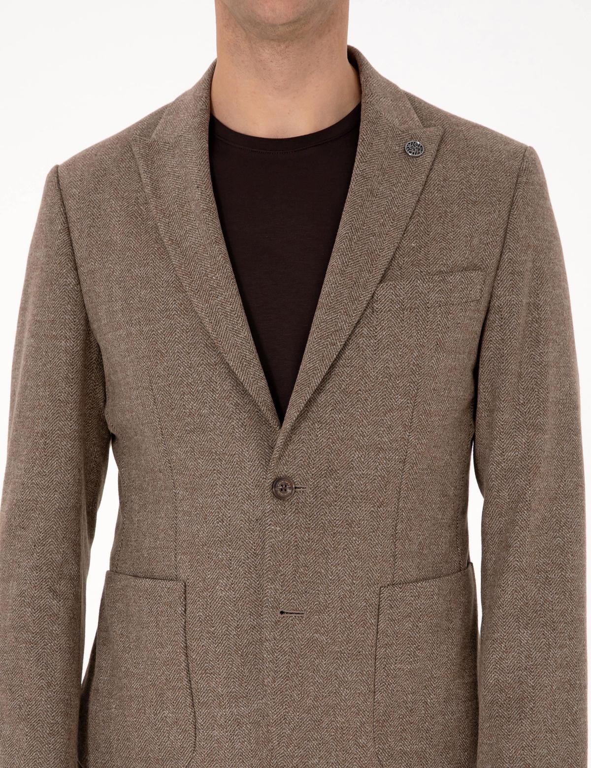 Kahverengi Slim Fit Balıksırtı Ceket - 50316324047