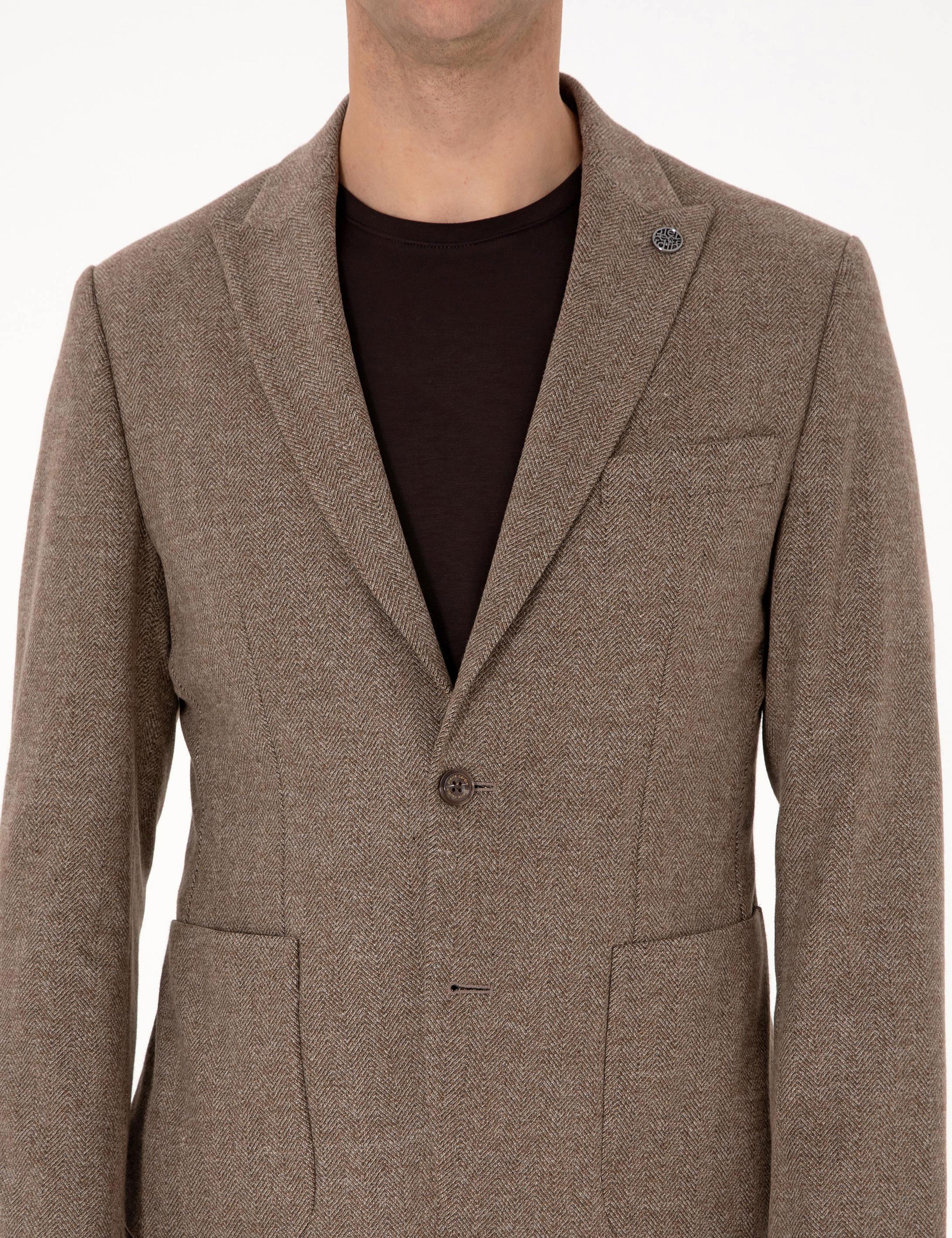 Kahverengi Slim Fit Balıksırtı Ceket