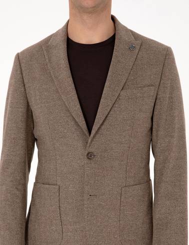 Kahverengi Slim Fit Balıksırtı Ceket