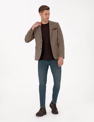 Kahverengi Slim Fit Balıksırtı Ceket