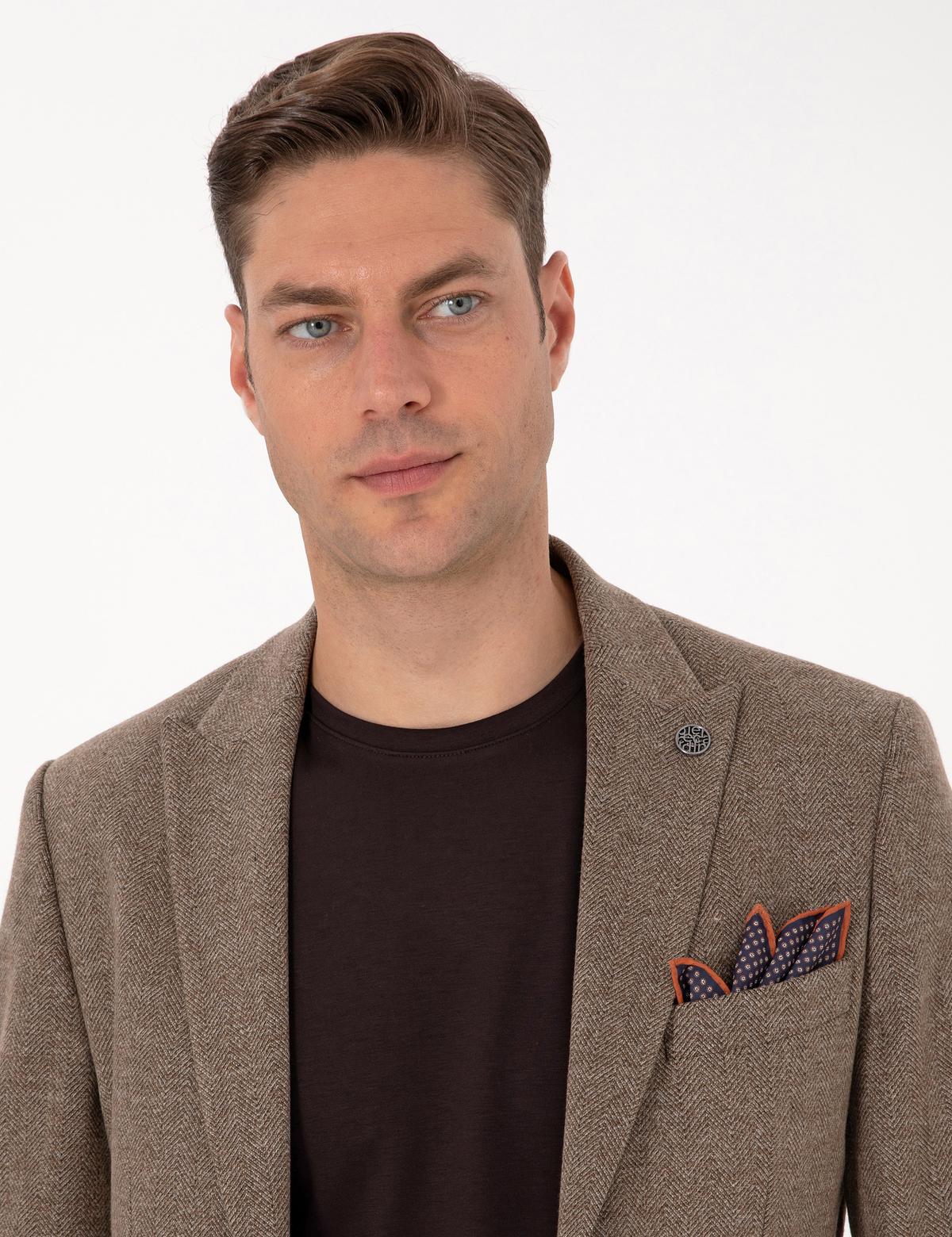 Kahverengi Slim Fit Balıksırtı Ceket - 50316324047