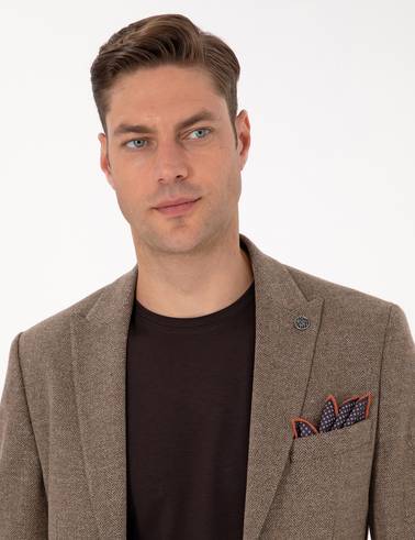 Kahverengi Slim Fit Balıksırtı Ceket