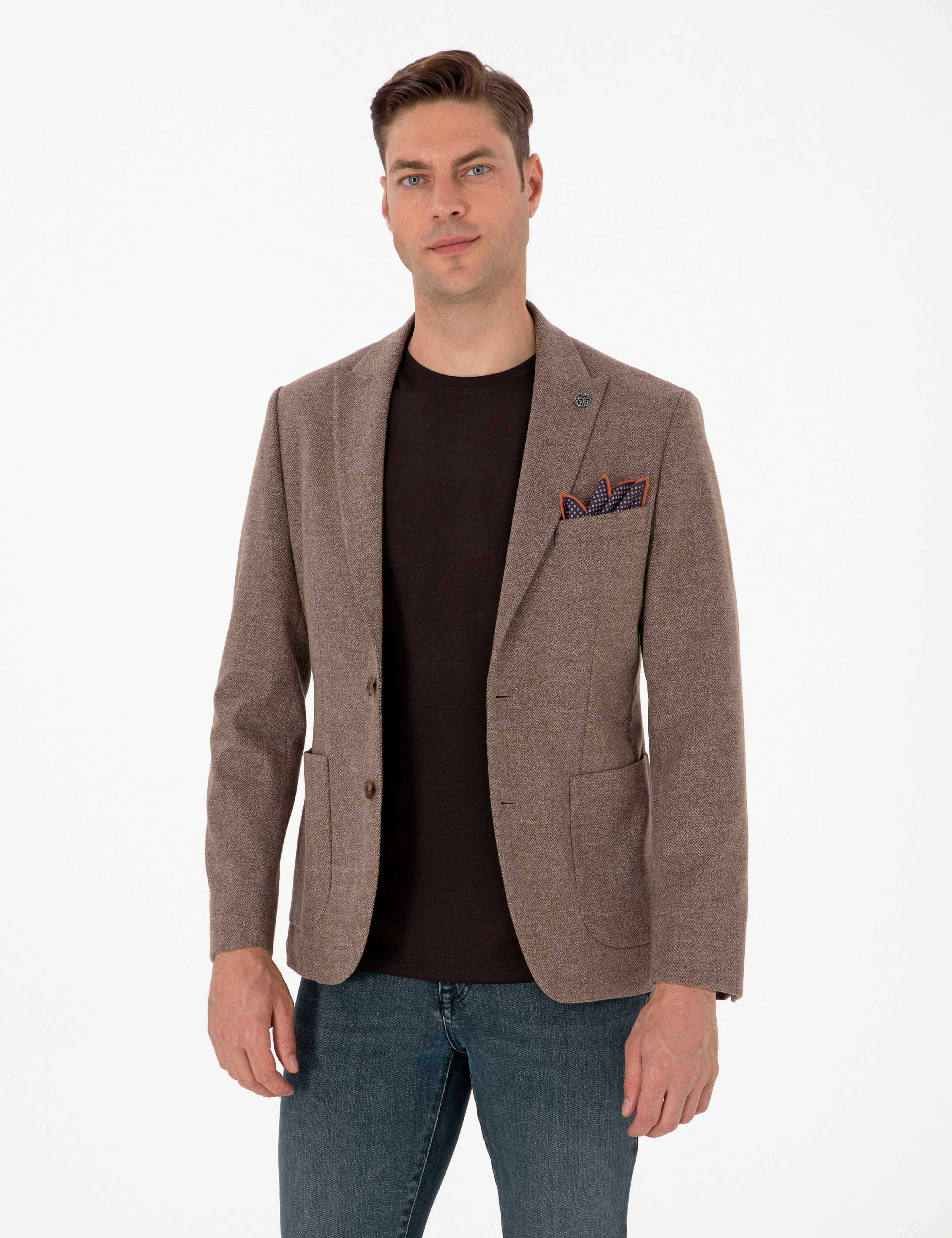 Kahverengi Slim Fit Balıksırtı Ceket - Image 1
