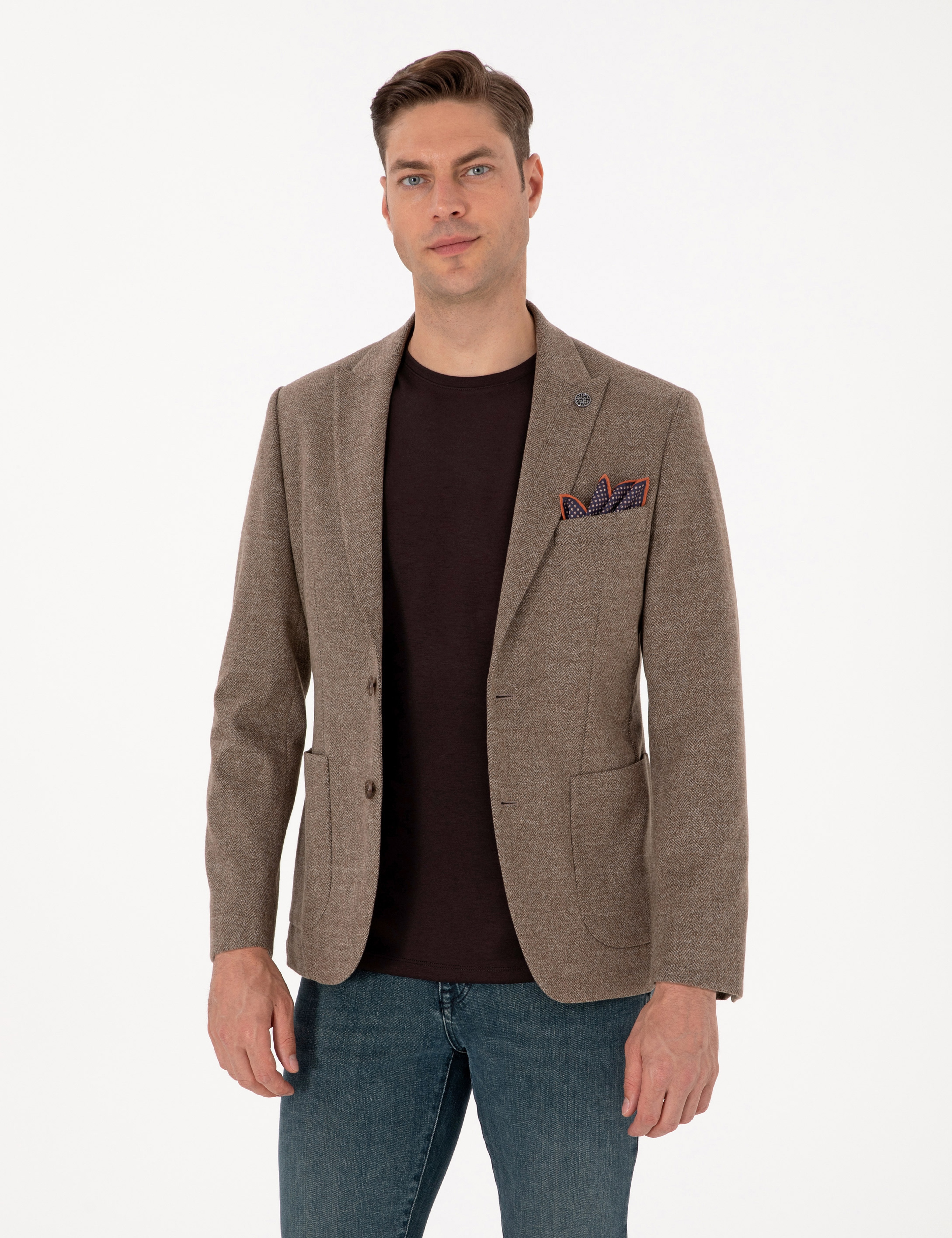 Kahverengi Slim Fit Balıksırtı Ceket