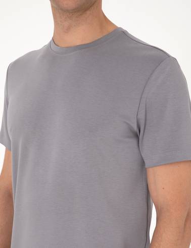 Gri Regular Fit Kalın Dokulu Bisiklet Yaka Basic Tişört