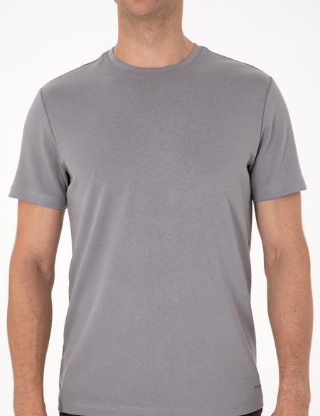 Gri Regular Fit Kalın Dokulu Bisiklet Yaka Basic Tişört - 50308037069