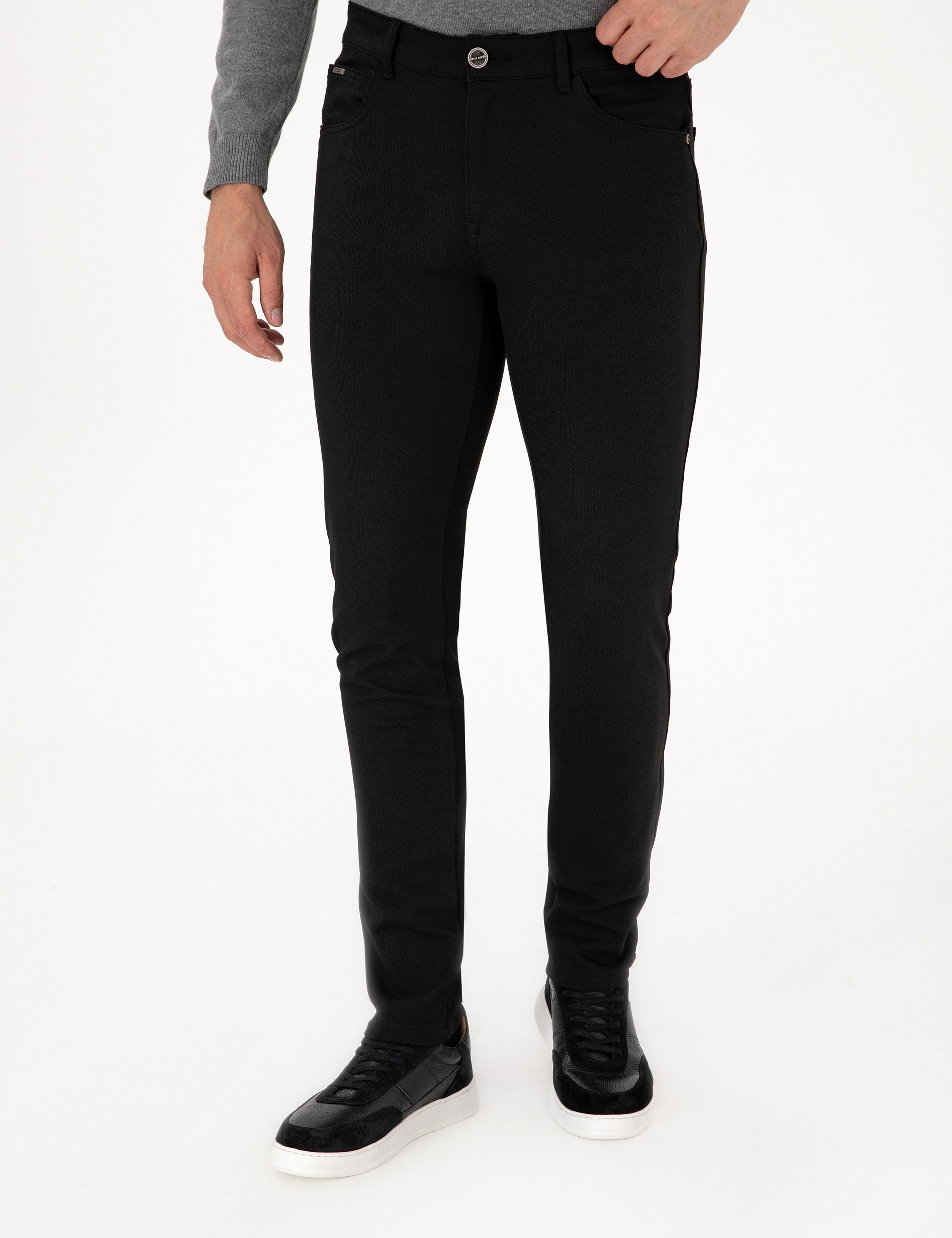 Siyah Slim Fit Kanvas Pantolon - Image 2