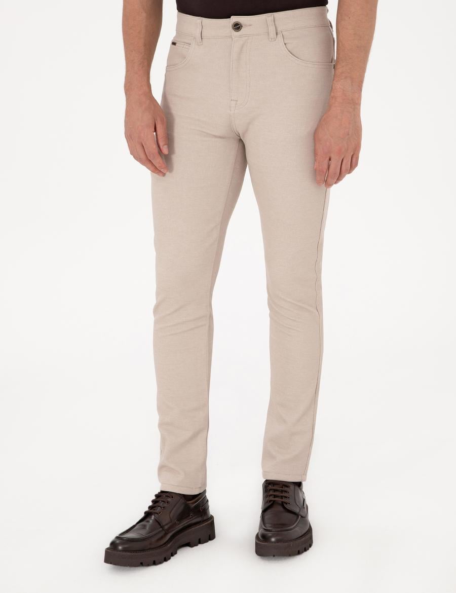 Bej Slim Fit Kanvas Pantolon