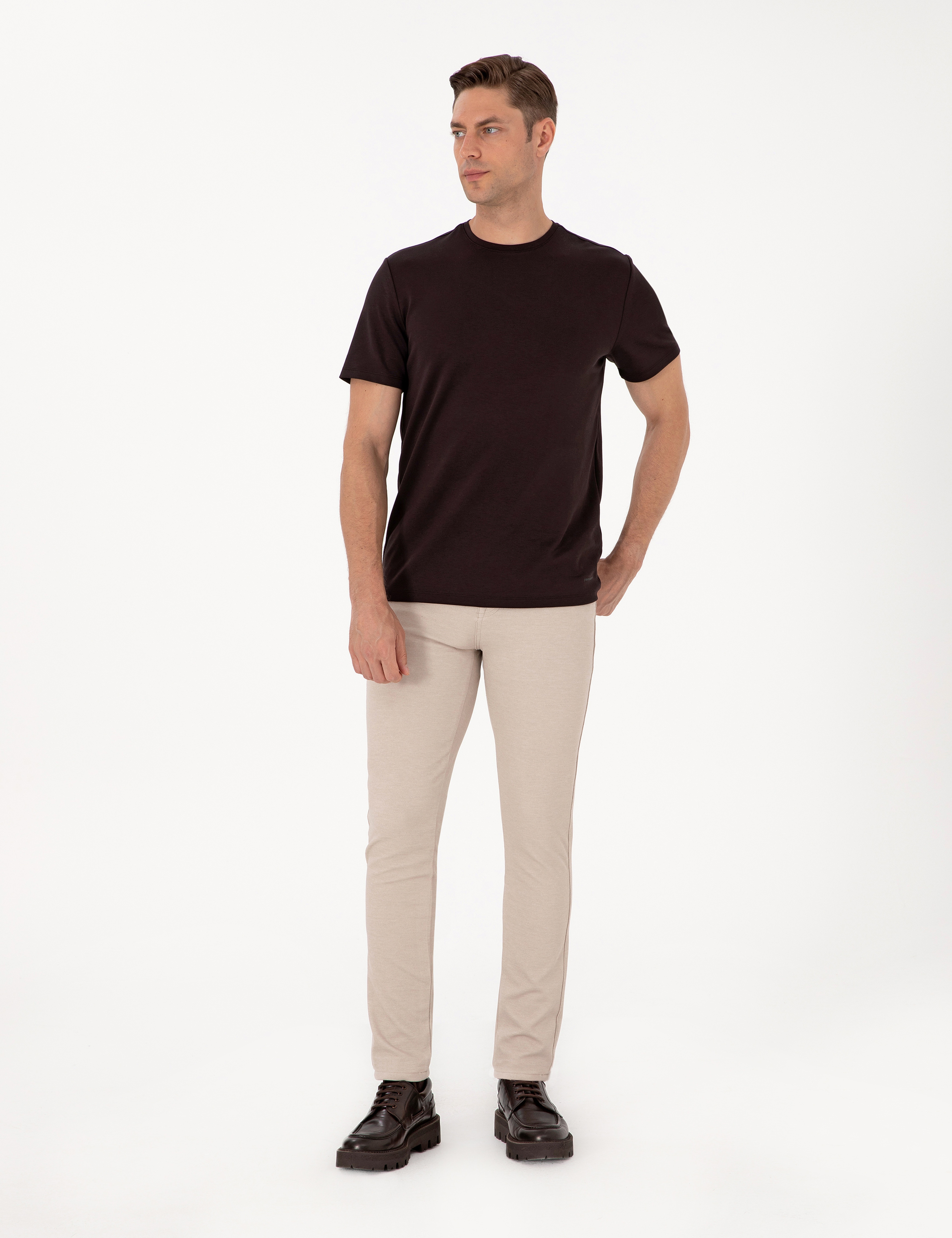 Bej Slim Fit Kanvas Pantolon