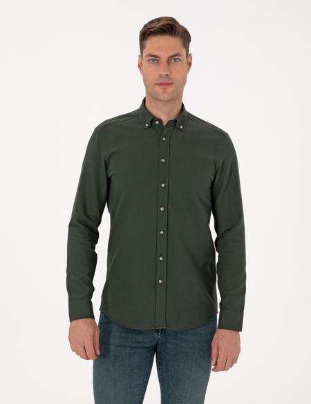Koyu Haki Slim Fit Uzun Kollu Gömlek - 50311562078