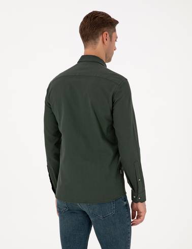 Koyu Haki Slim Fit Uzun Kollu Gömlek