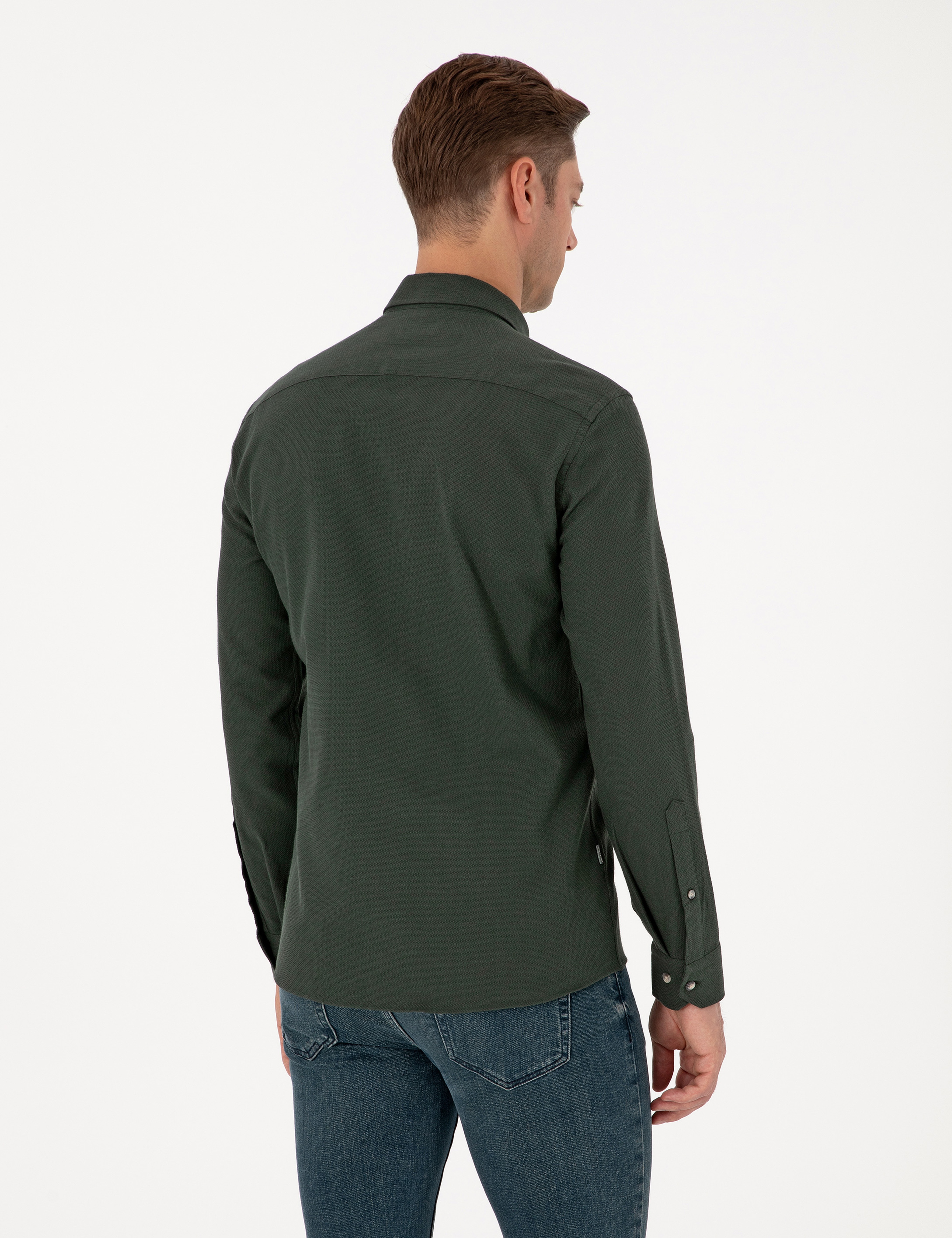 Koyu Haki Slim Fit Uzun Kollu Gömlek