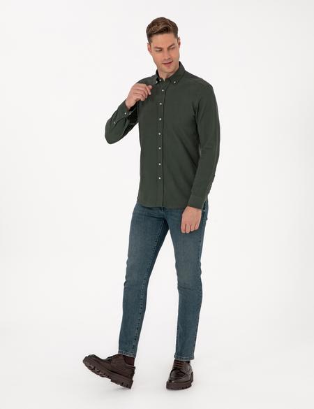Koyu Haki Slim Fit Uzun Kollu Gömlek - 50311562078