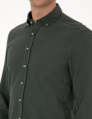 Koyu Haki Slim Fit Uzun Kollu Gömlek