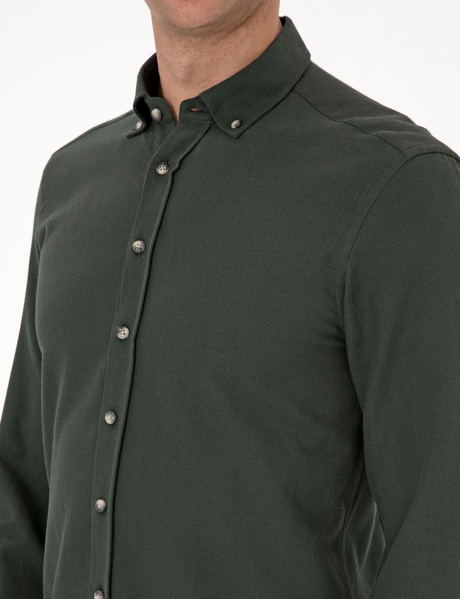 Koyu Haki Slim Fit Uzun Kollu Gömlek