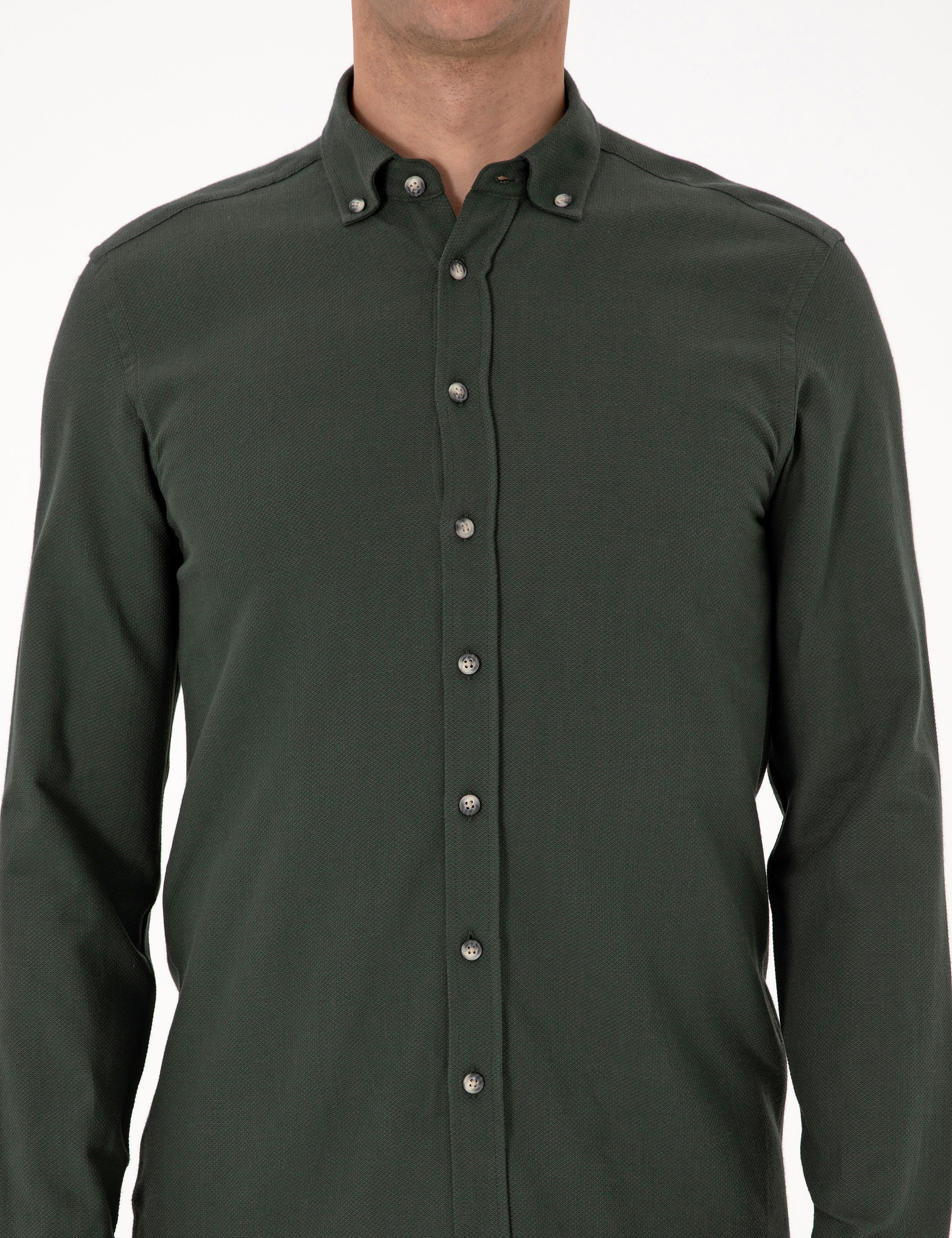 Koyu Haki Slim Fit Uzun Kollu Gömlek
