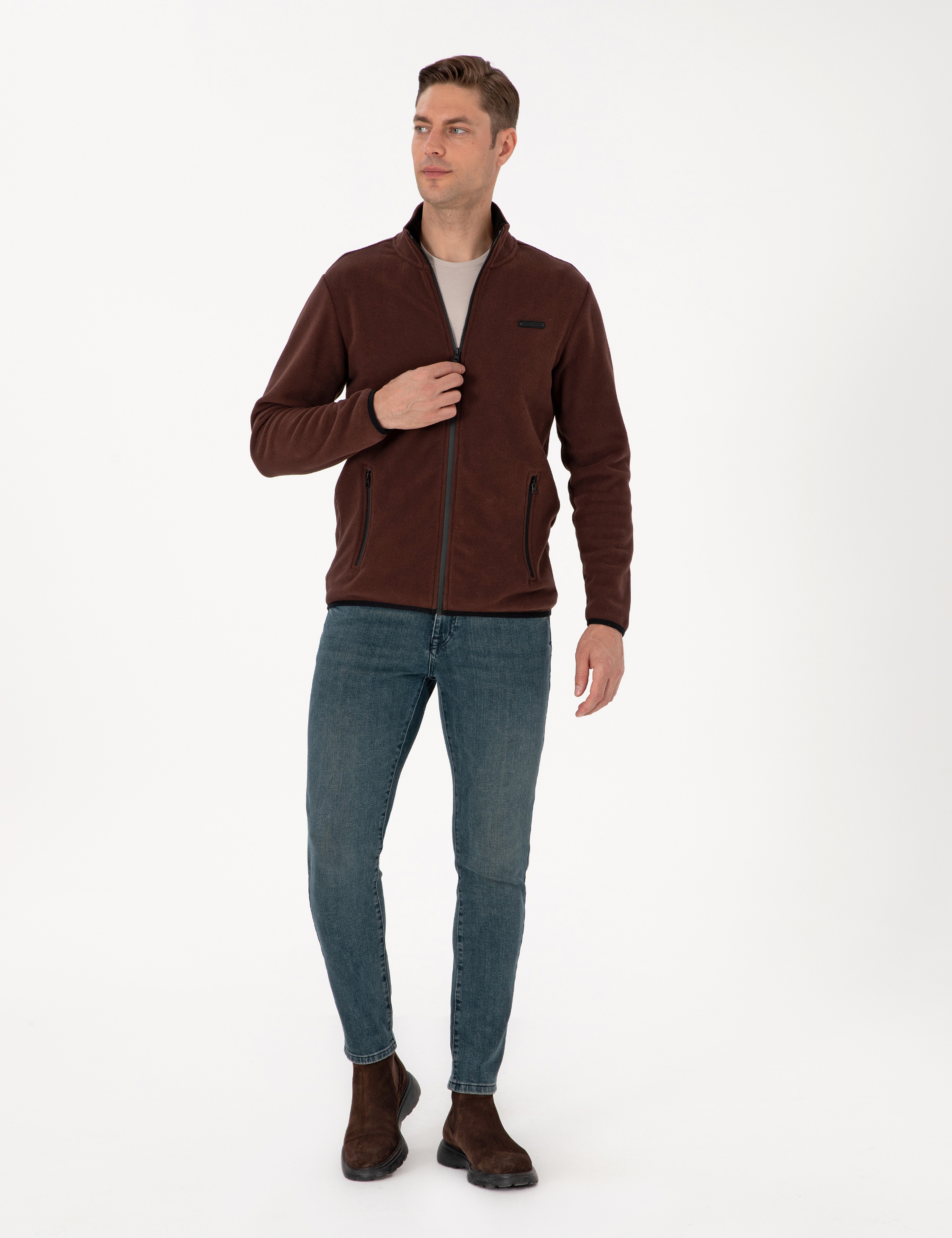 Kahverengi Regular Fit Polar Hırka - Image 4