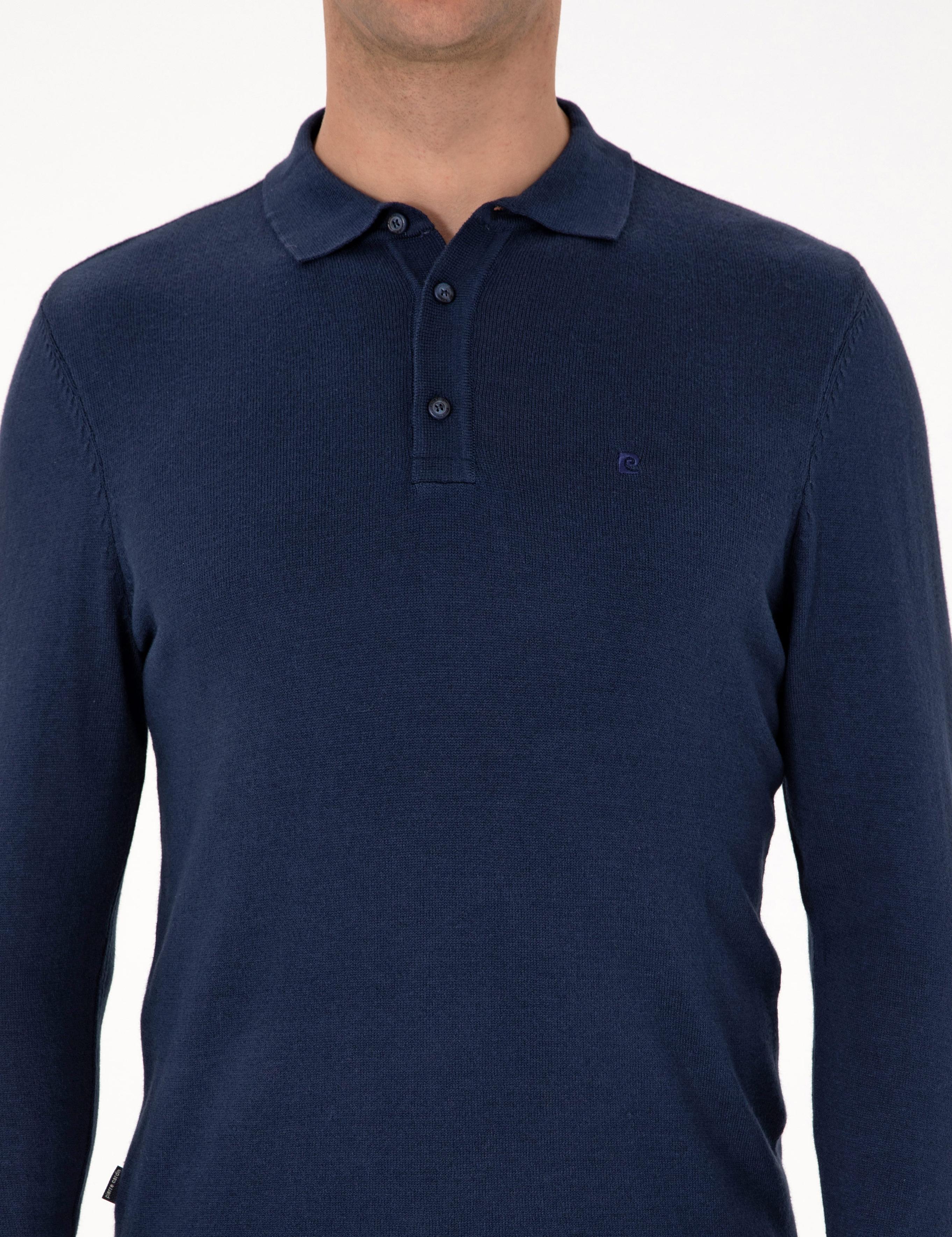 Açık Lacivert Slim Fit Polo Yaka Basic Triko Kazak