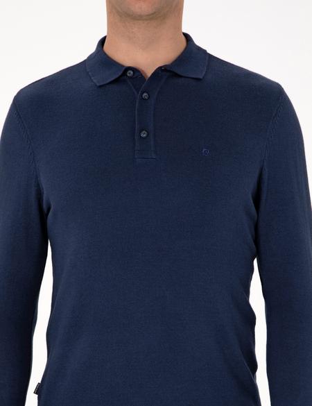 Açık Lacivert Slim Fit Polo Yaka Basic Triko Kazak - 50314189054