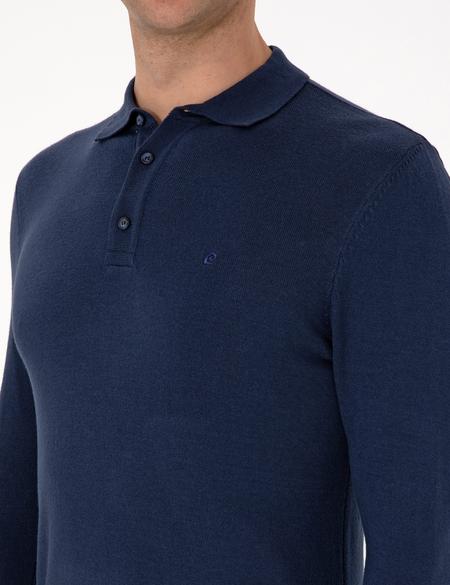 Açık Lacivert Slim Fit Polo Yaka Basic Triko Kazak - 50314189054