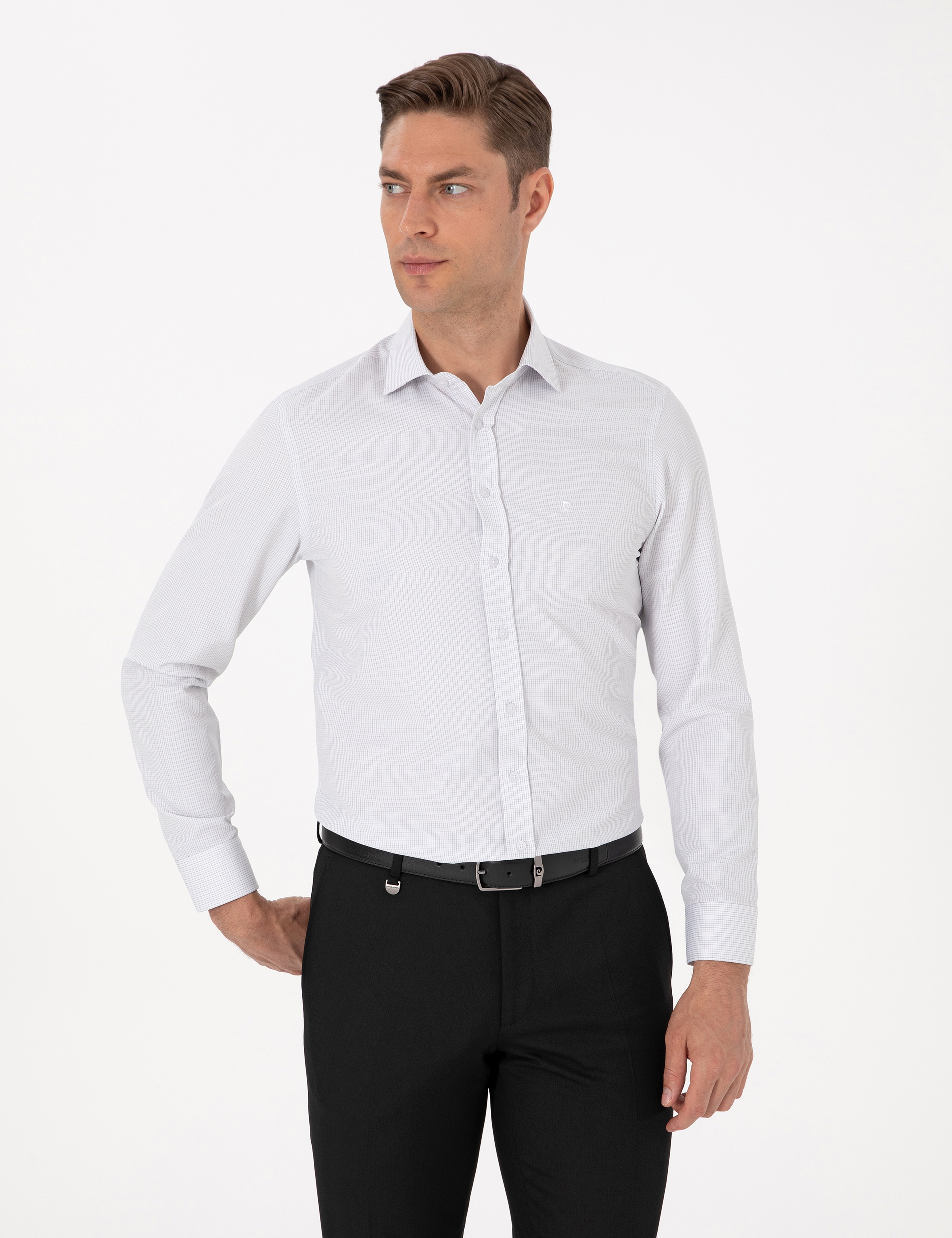 Koyu Haki Slim Fit Uzun Kollu Gömlek - Image 3