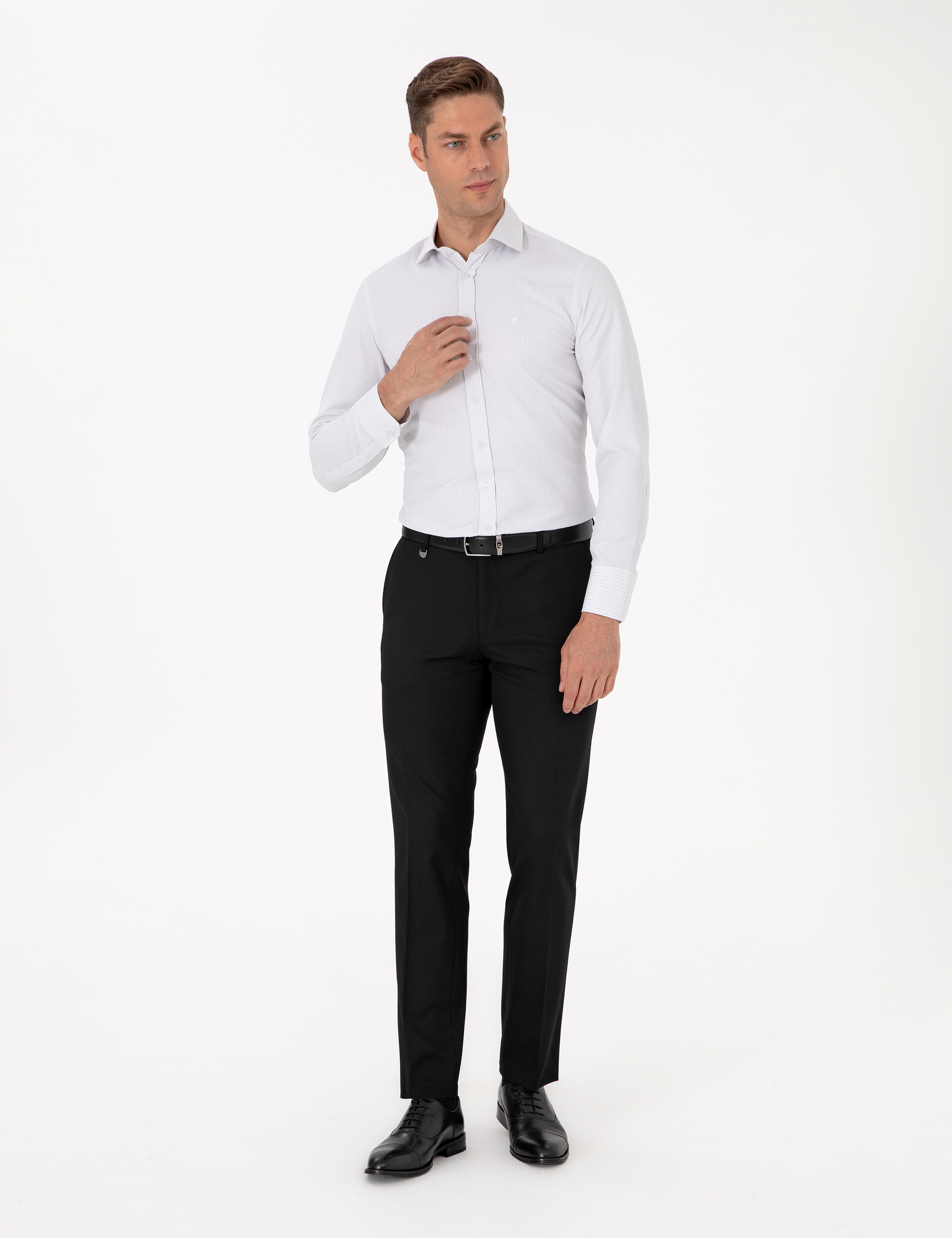 Koyu Haki Slim Fit Uzun Kollu Gömlek - Image 4