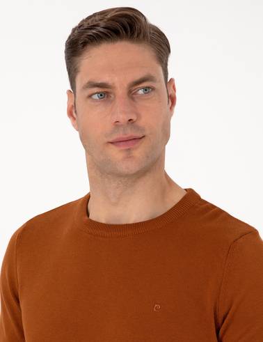 Kahverengi Slim Fit Bisiklet Yaka Basic Triko Kazak