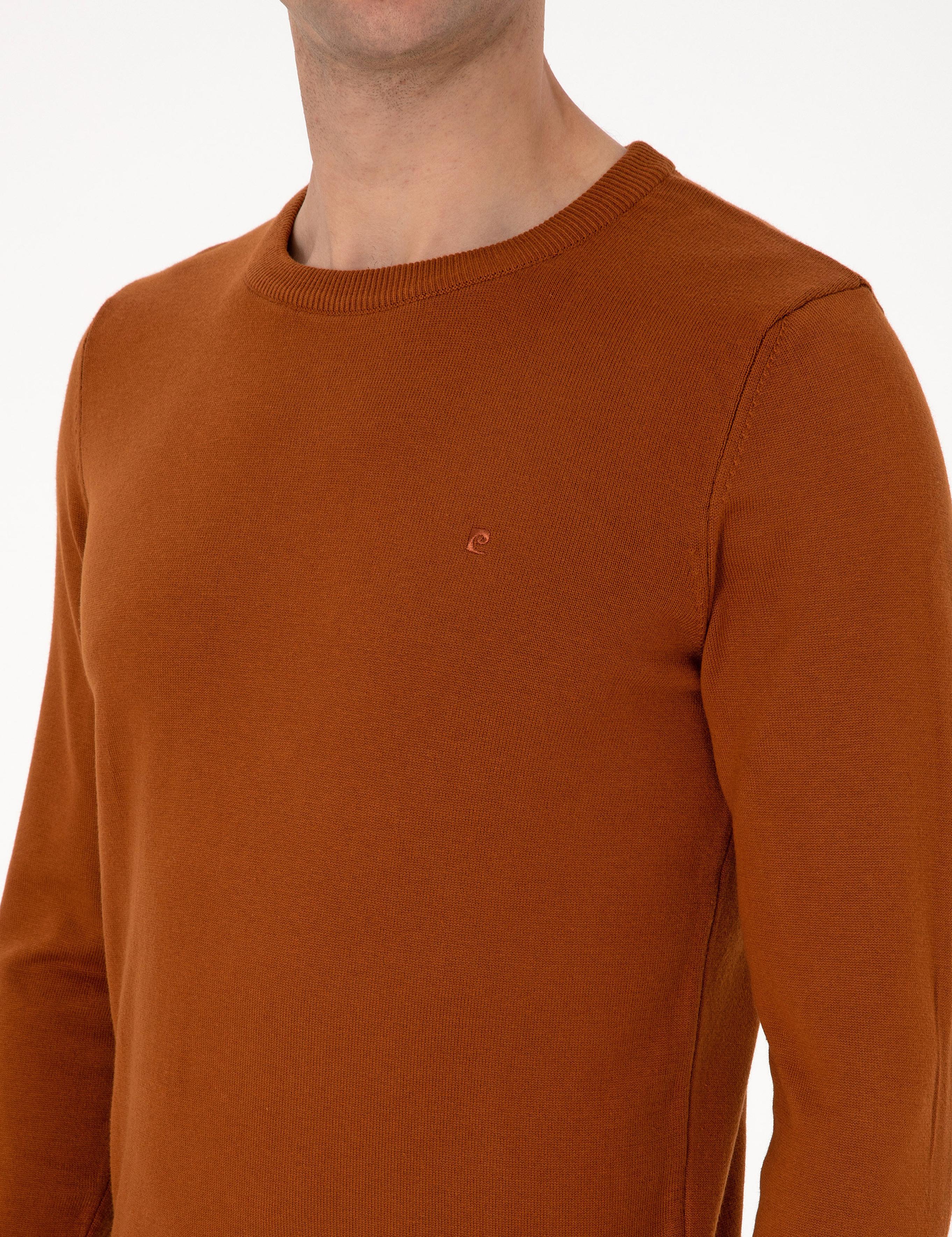 Kahverengi Slim Fit Bisiklet Yaka Basic Triko Kazak