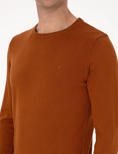 Kahverengi Slim Fit Bisiklet Yaka Basic Triko Kazak