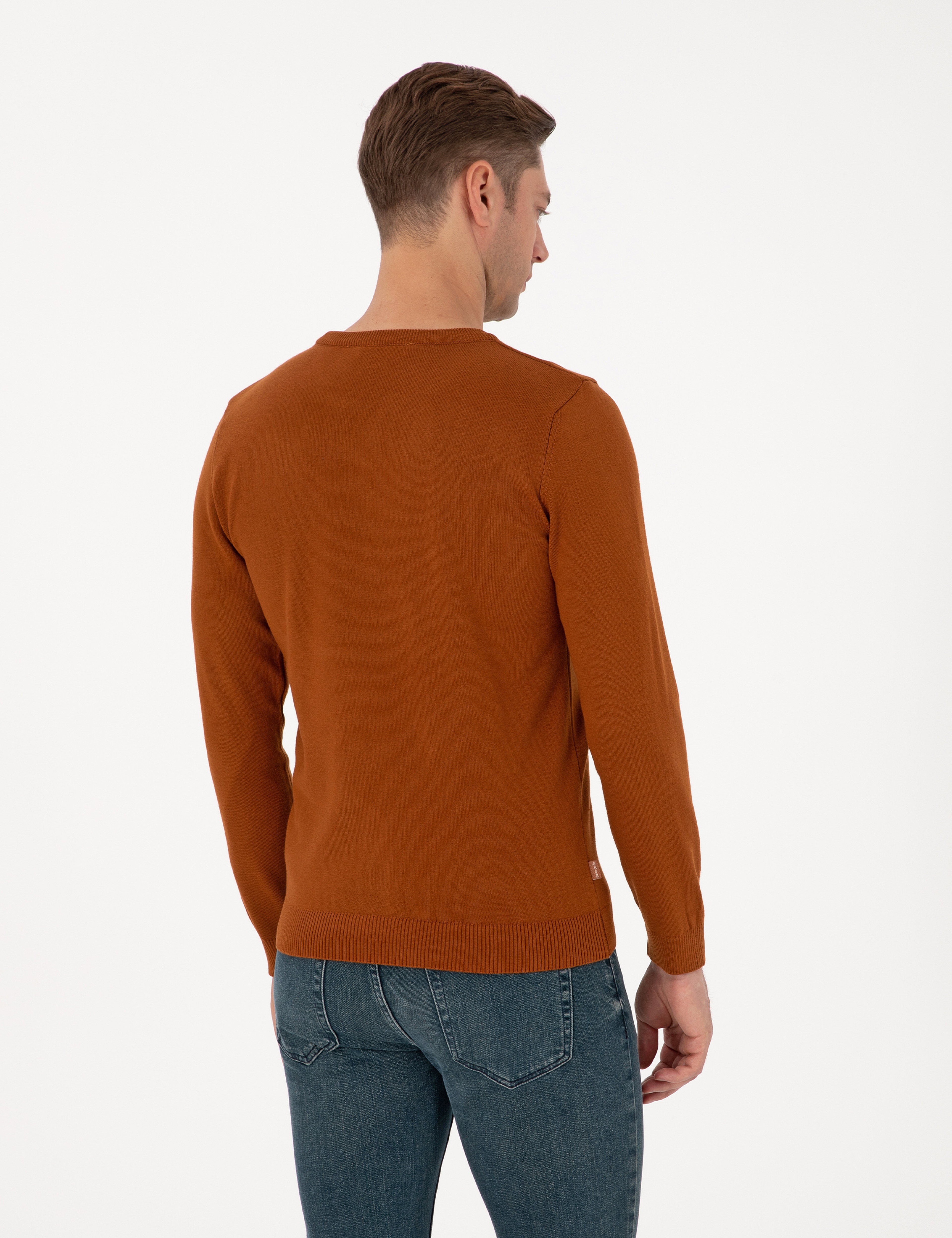 Kahverengi Slim Fit Bisiklet Yaka Basic Triko Kazak - Image 5
