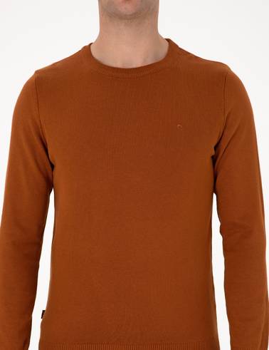 Kahverengi Slim Fit Bisiklet Yaka Basic Triko Kazak