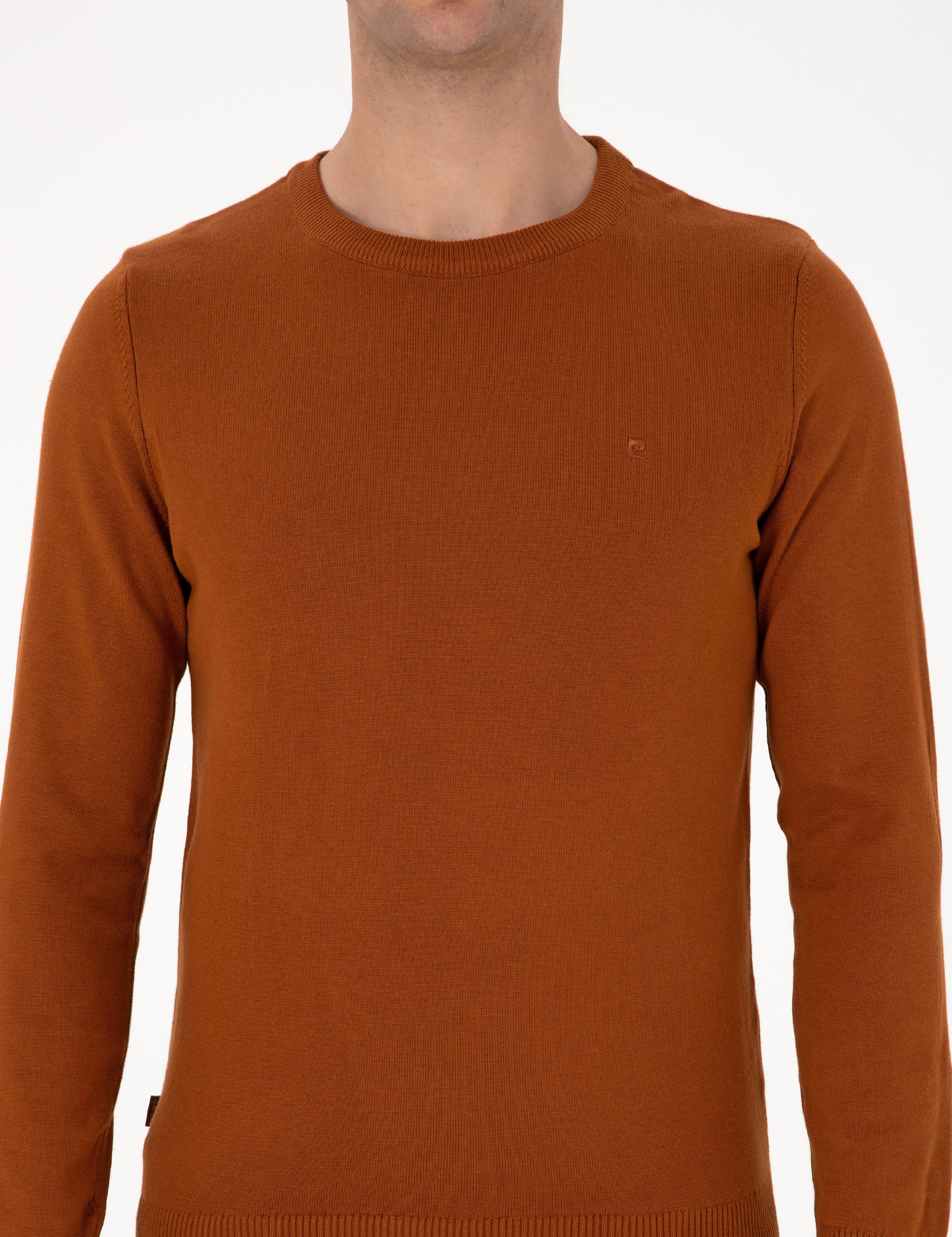 Kahverengi Slim Fit Bisiklet Yaka Basic Triko Kazak - Image 6