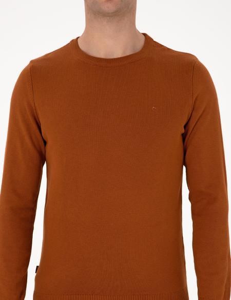 Kahverengi Slim Fit Bisiklet Yaka Basic Triko Kazak - 50315509041