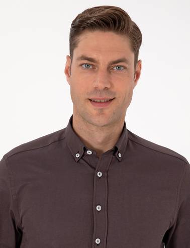 Koyu Kahverengi Regular Fit Uzun Kollu Gömlek