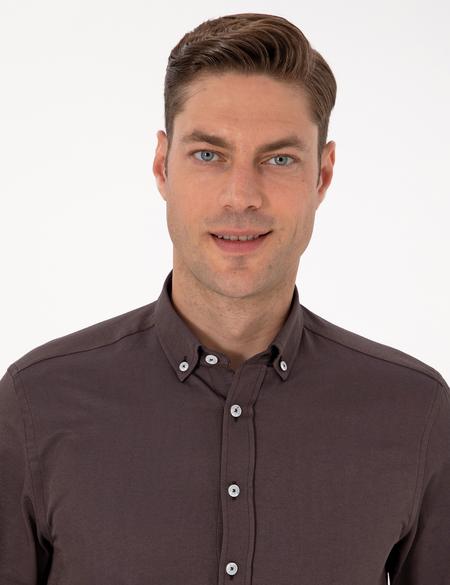 Koyu Kahverengi Regular Fit Uzun Kollu Gömlek - 50311487105