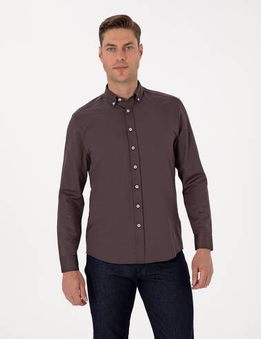 Koyu Kahverengi Regular Fit Uzun Kollu Gömlek