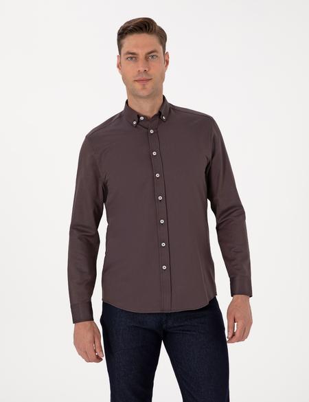 Koyu Kahverengi Regular Fit Uzun Kollu Gömlek - 50311487105