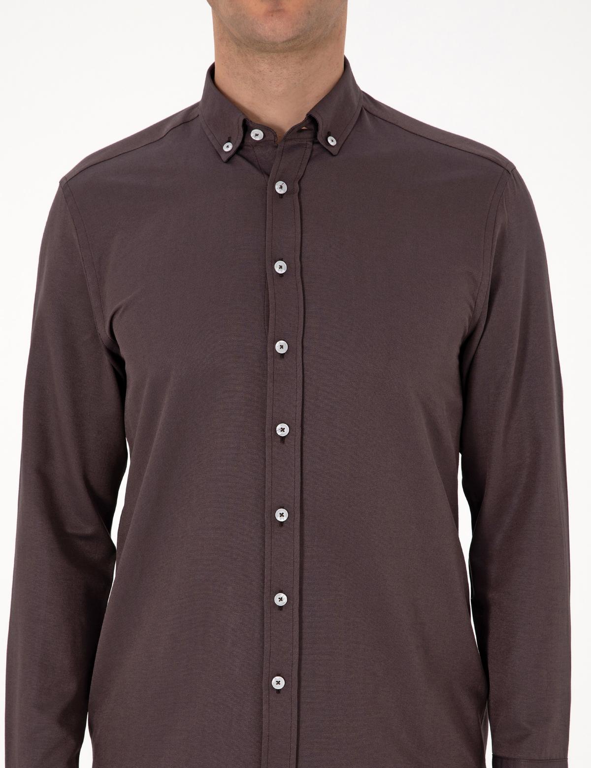 Koyu Kahverengi Regular Fit Uzun Kollu Gömlek - 50311487105