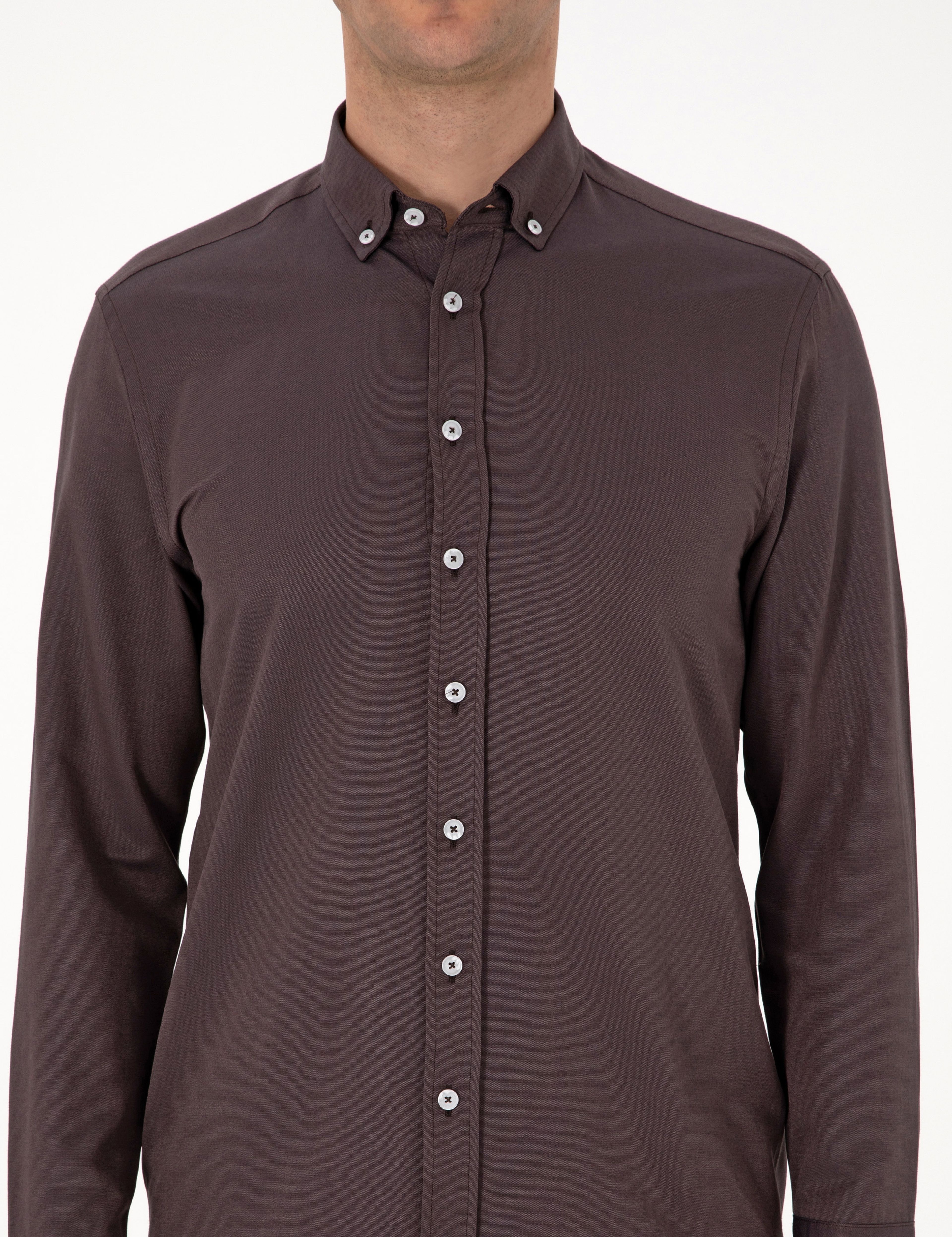Koyu Kahverengi Regular Fit Uzun Kollu Gömlek - Image 6