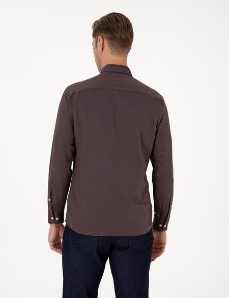 Koyu Kahverengi Regular Fit Uzun Kollu Gömlek - 50311487105